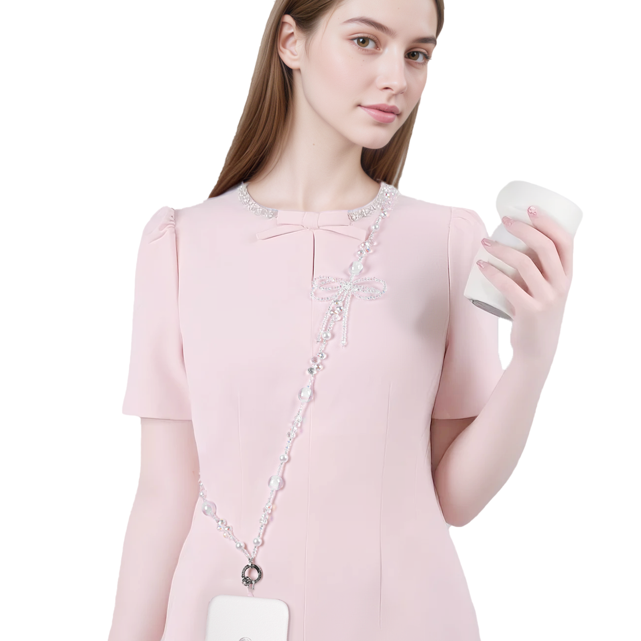 Dreamy Pearl Bow Long Chain-QAB149