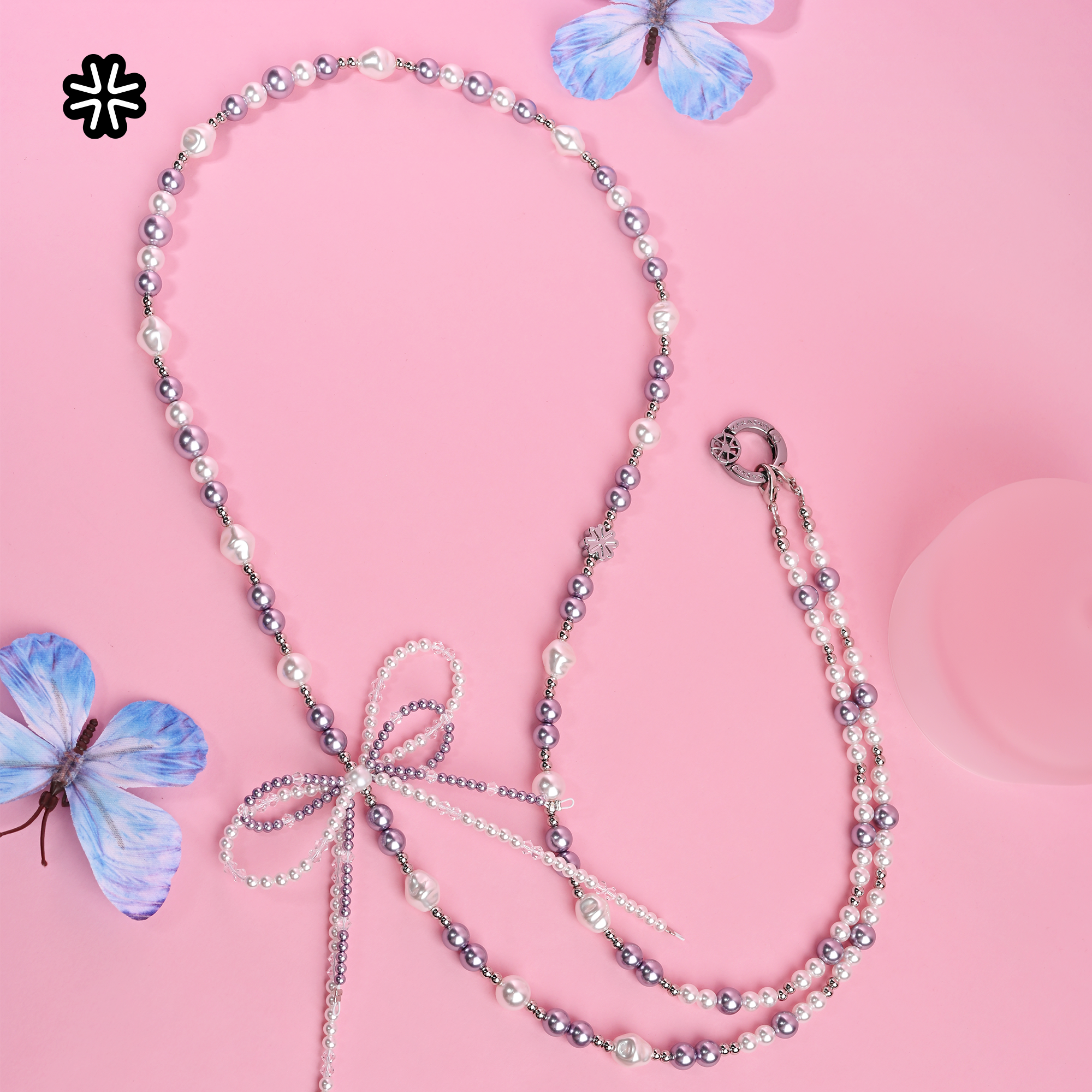Purple Pearl Bow Long Chain QAB145
