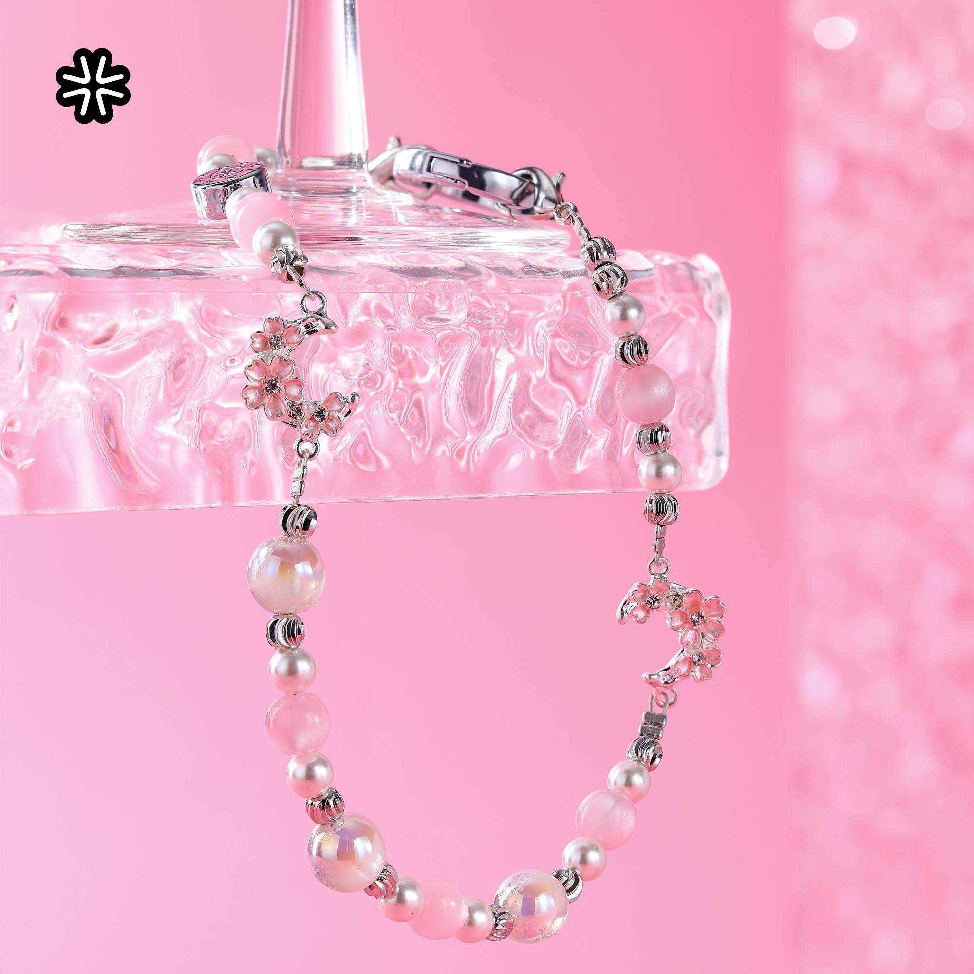 Pink stamen flower letter-QAB190