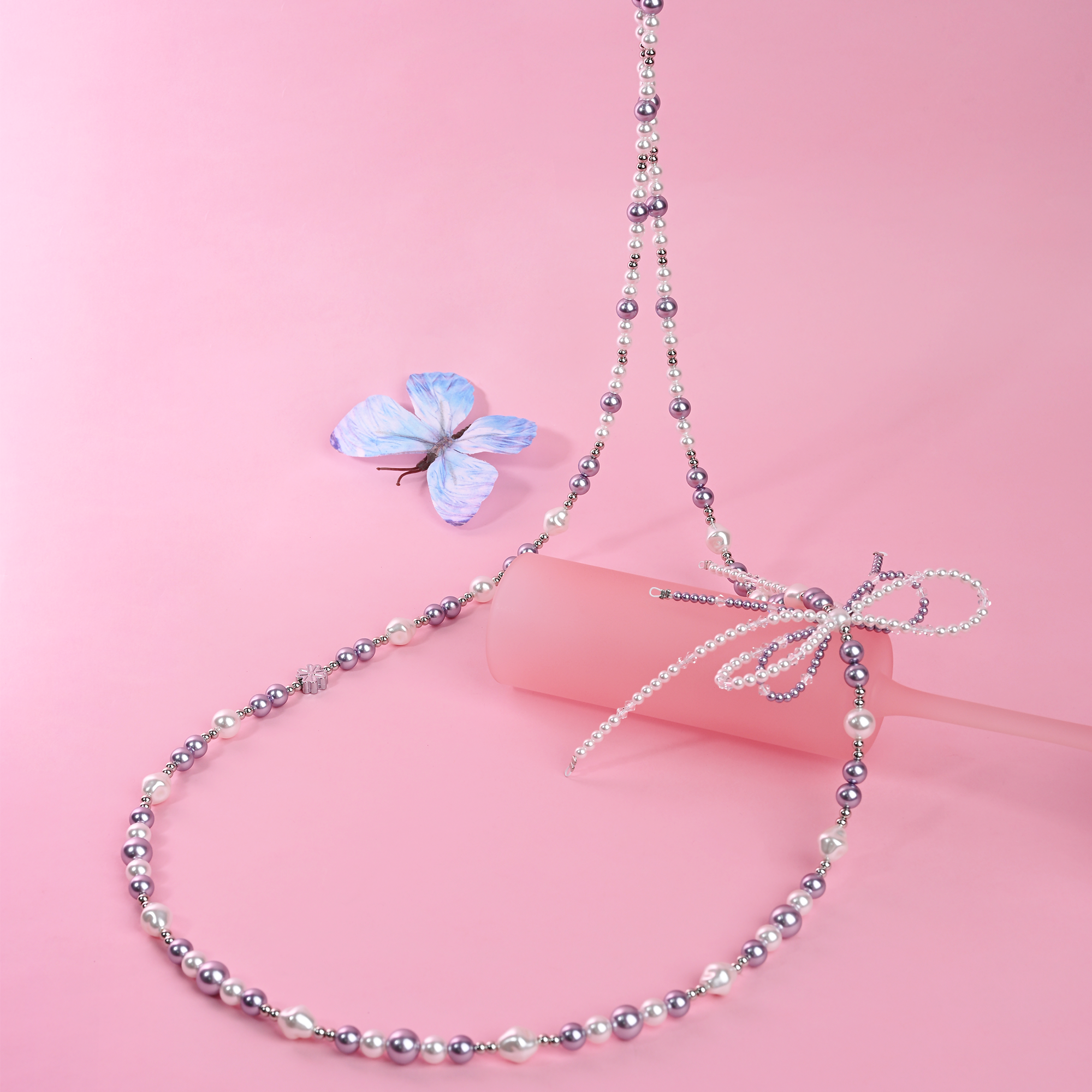 Purple Pearl Bow Long Chain QAB145