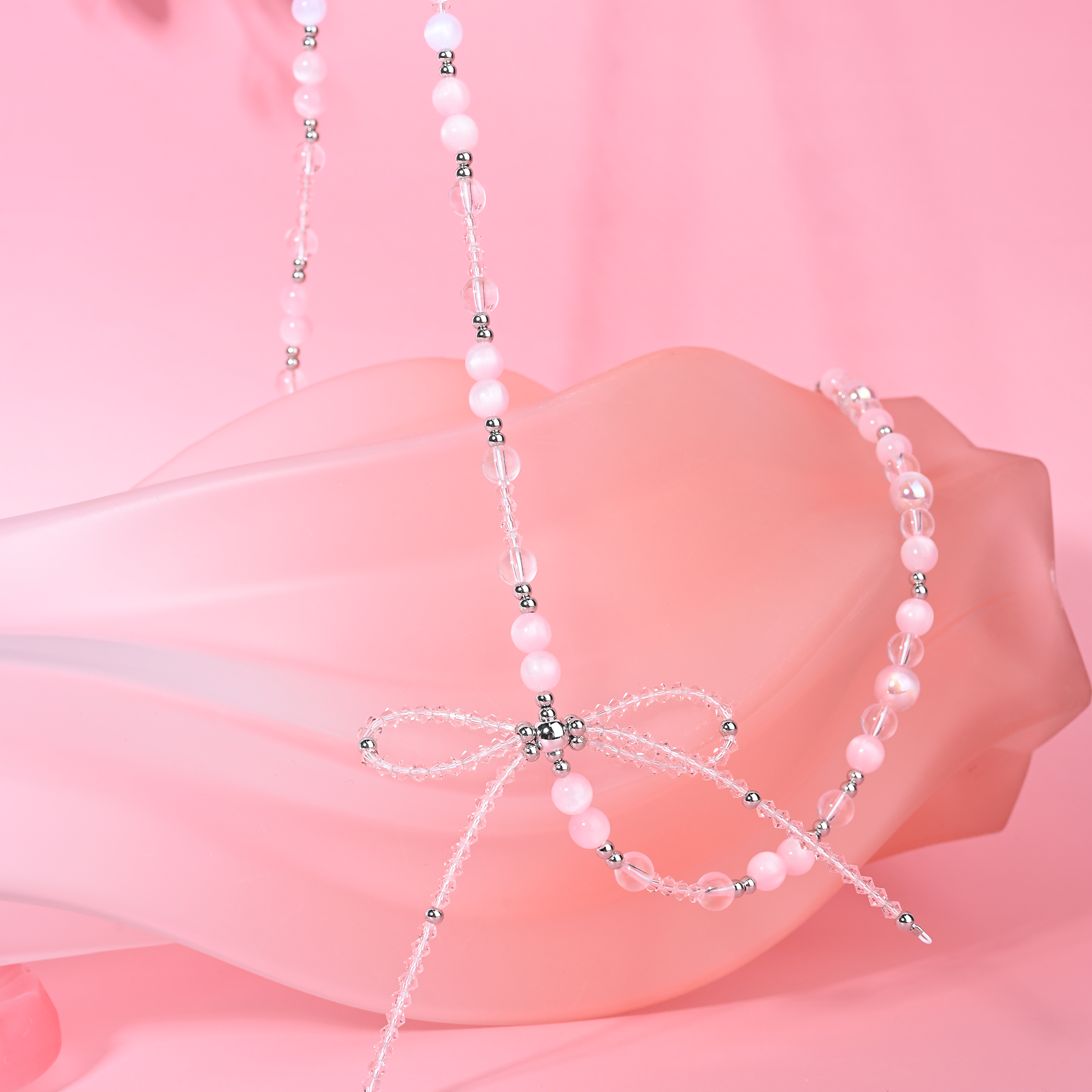 Pink cat eye long chain-QAB170