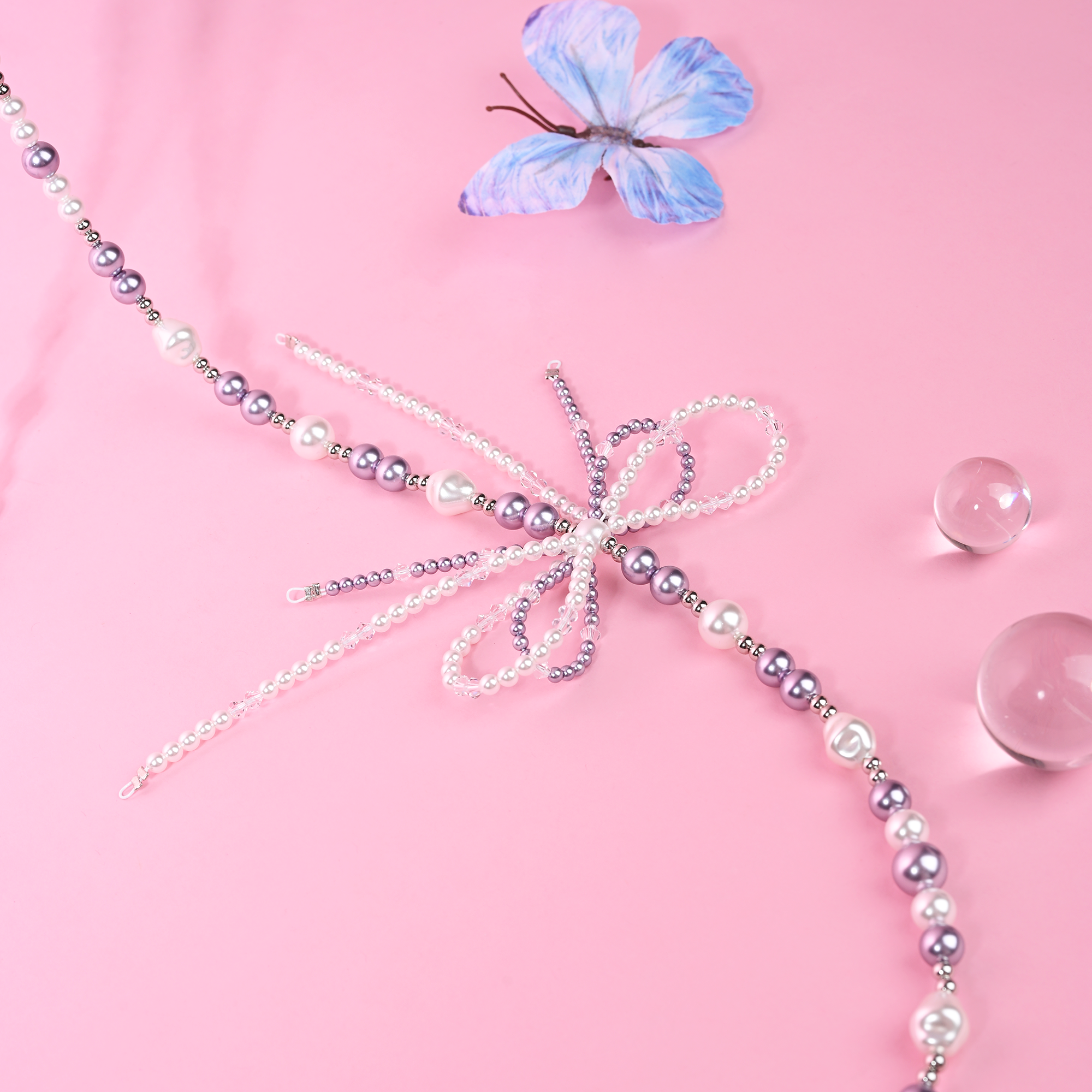 Purple Pearl Bow Long Chain QAB145