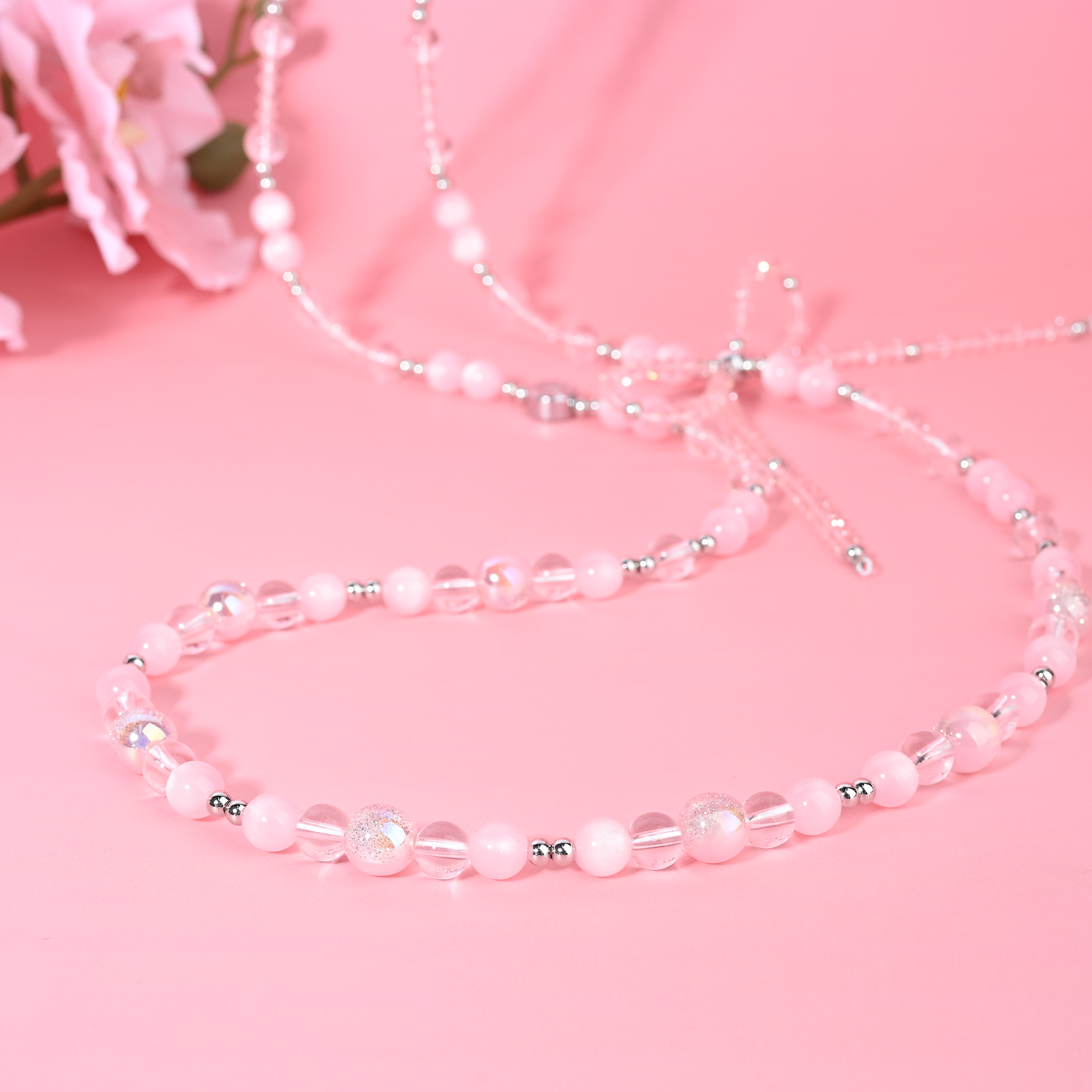 Pink cat eye long chain-QAB170