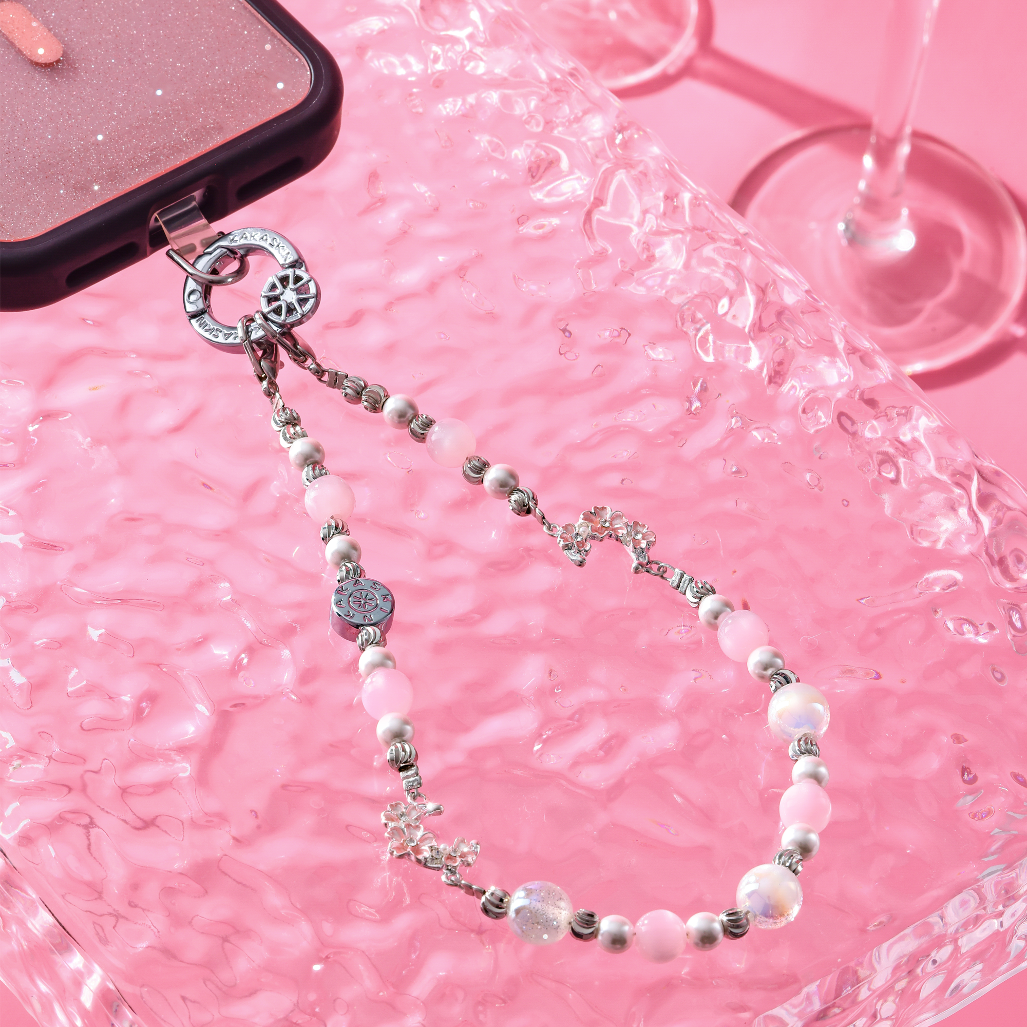 Pink stamen flower letter-QAB190