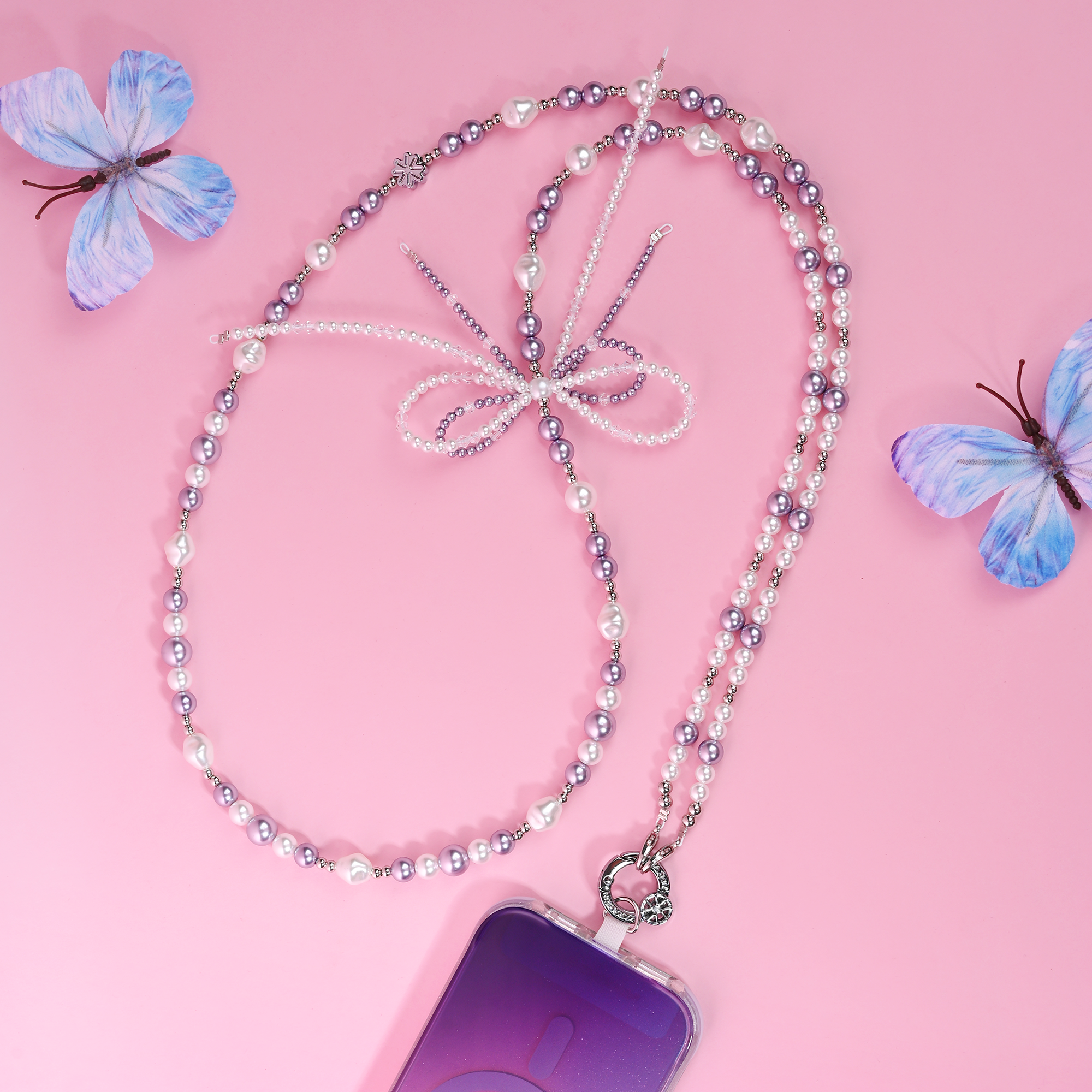 Purple Pearl Bow Long Chain QAB145