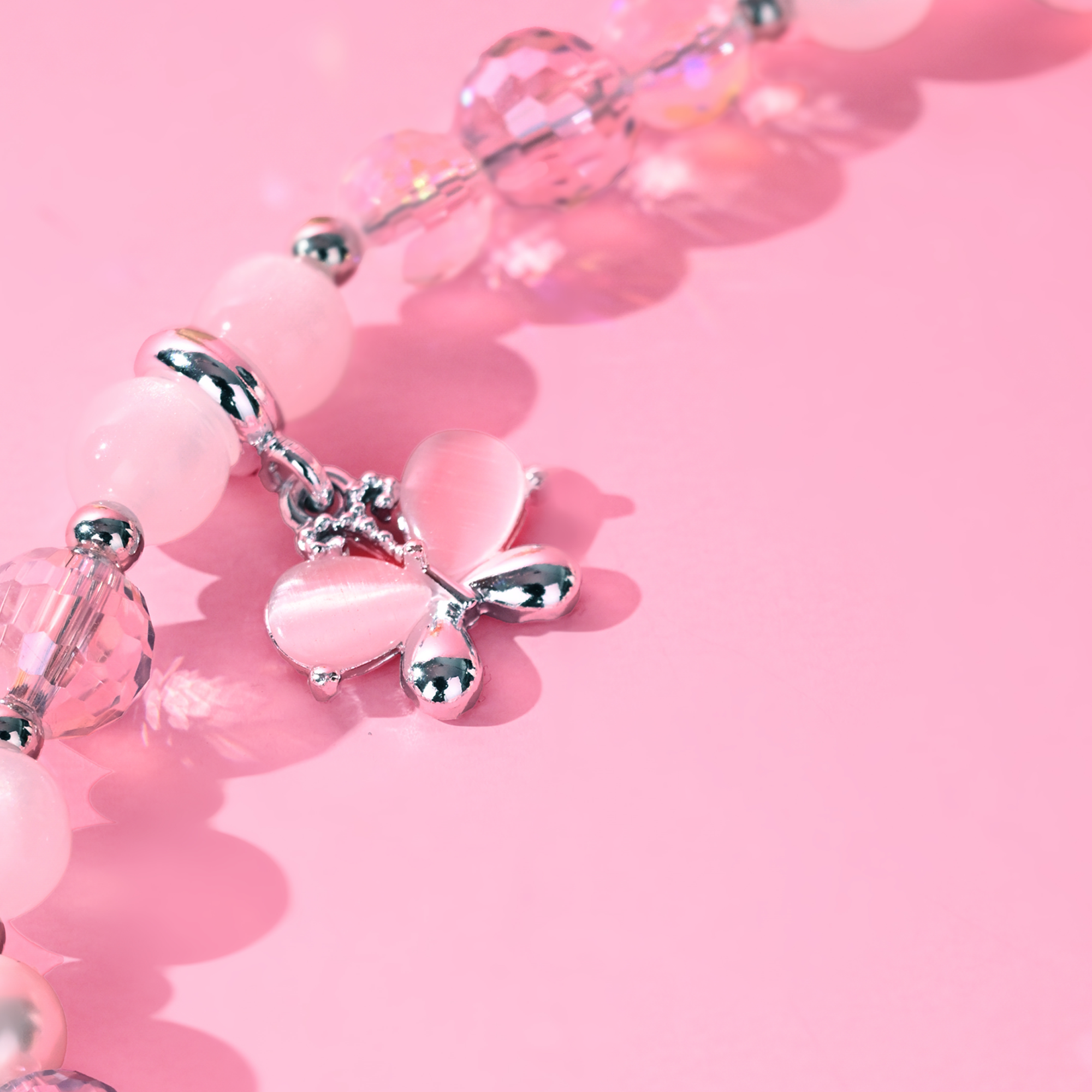 Pink Crystal Butterfly Chain-QAB191